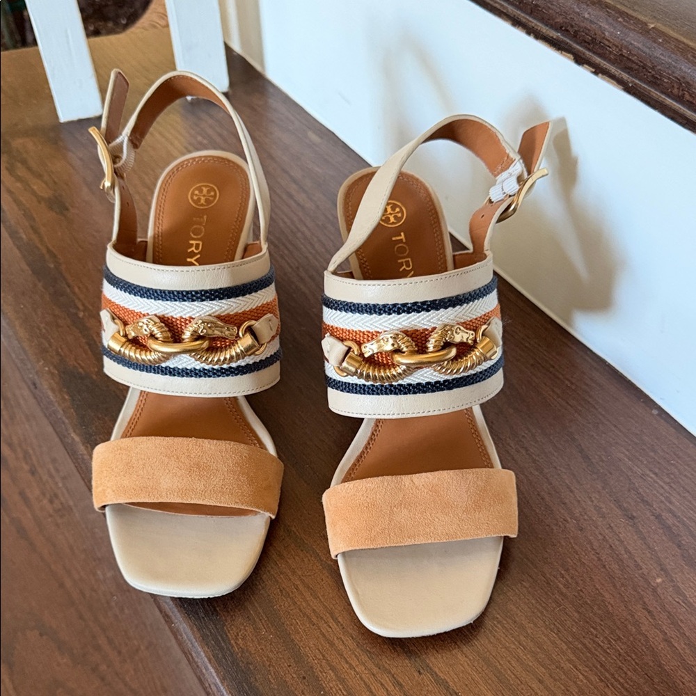 Tory Burch Navy and Tan Sandals